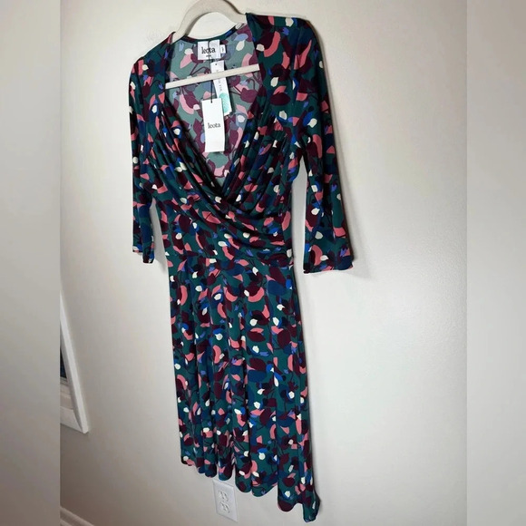 Leota “Noleena” Faux Wrap Style Abstract Print A-Line Dress Women’s Size Medium - Picture 2 of 7